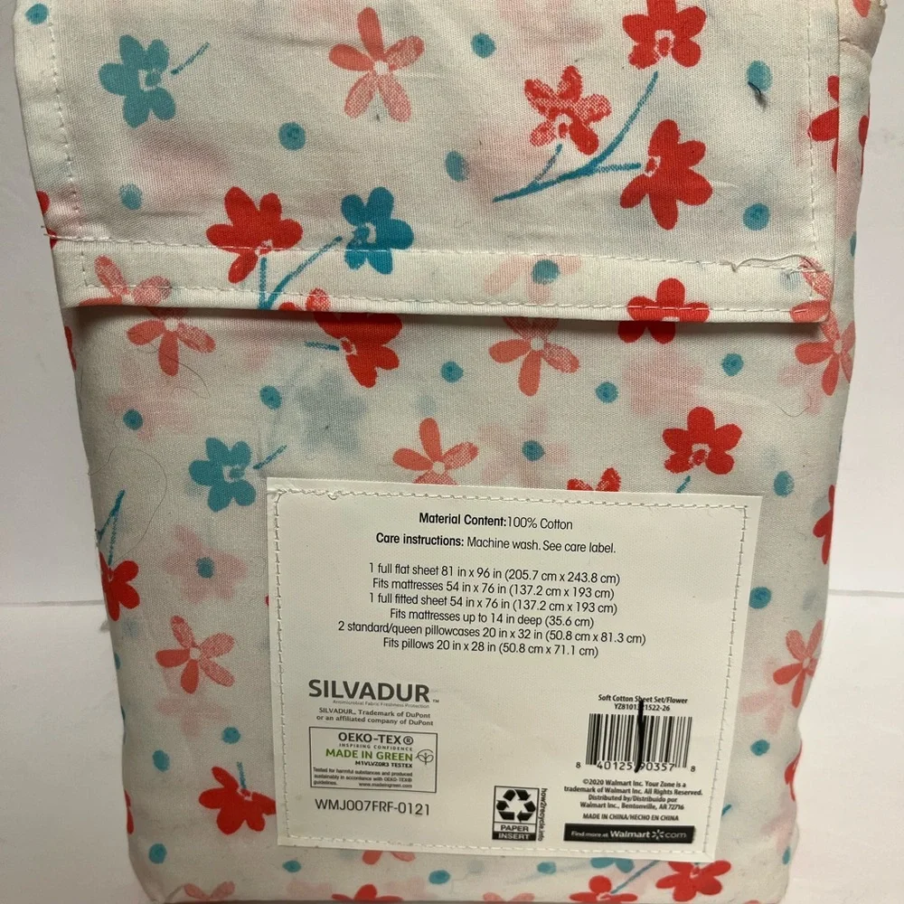 Your Zone Floral Soft Cotton Sheet Set - Full, White and‎ Red